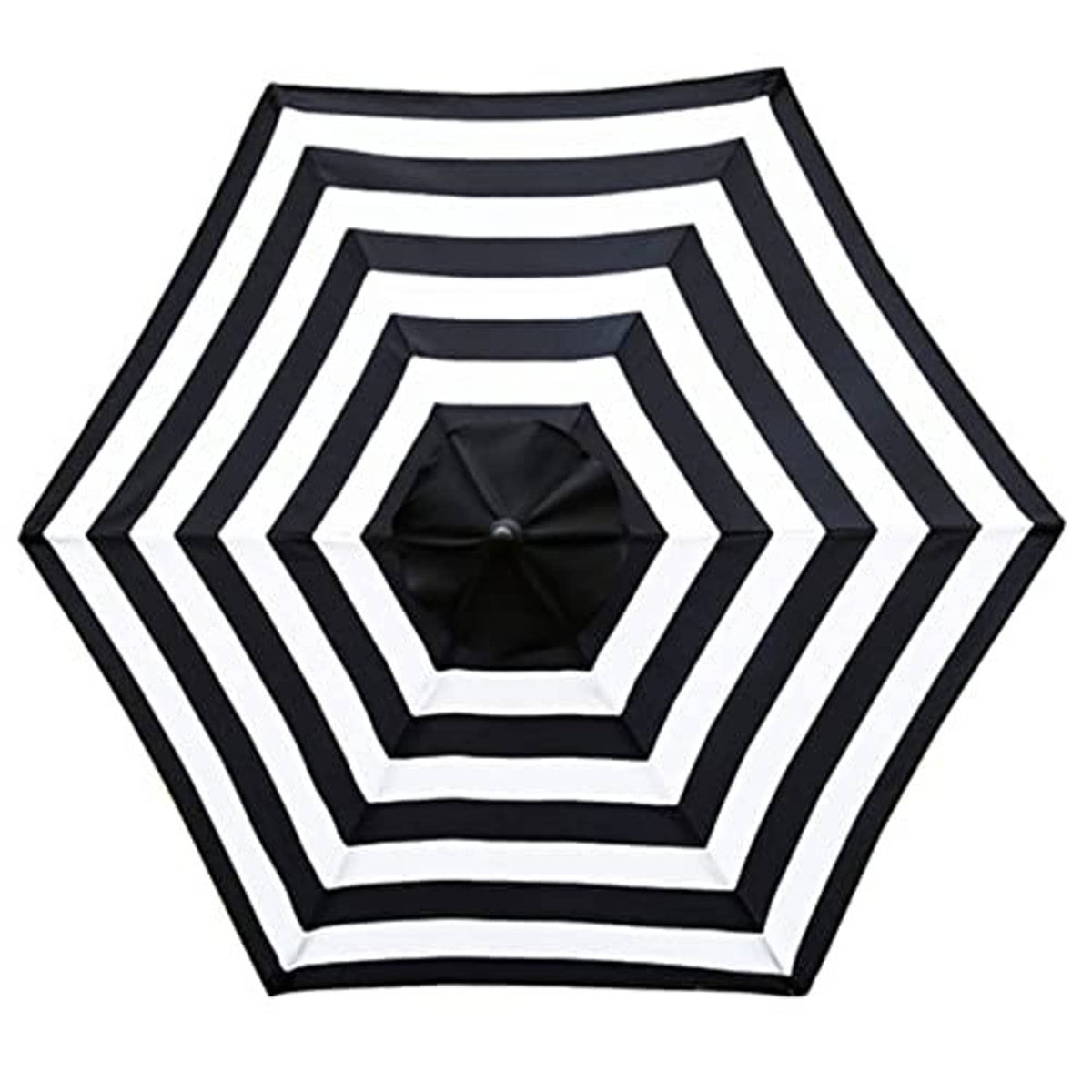 Black and white striped umbrella replacement canopy cover with black central vent knob