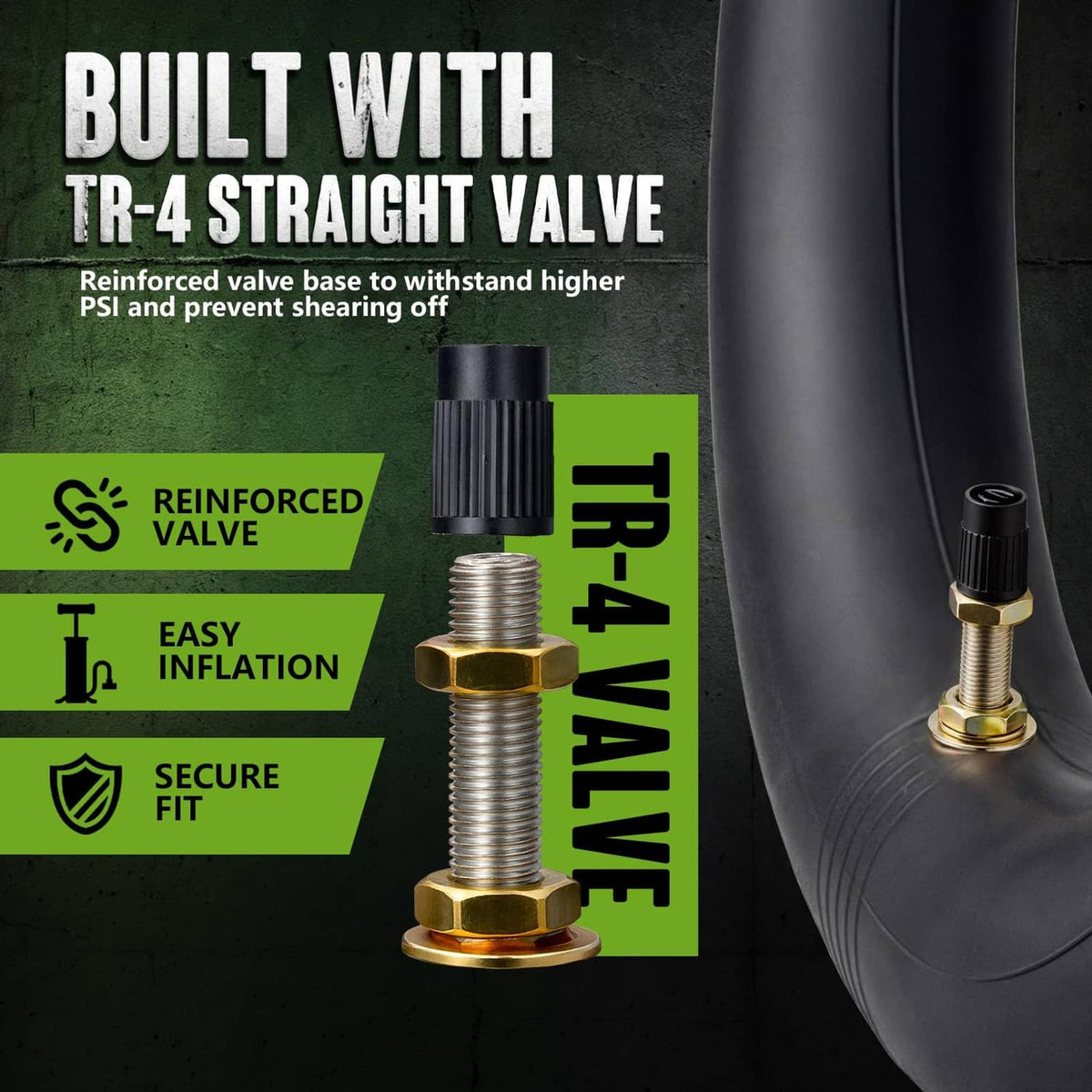 Reinforced TR-4 straight valve dirt bike inner tube with brass valve stem