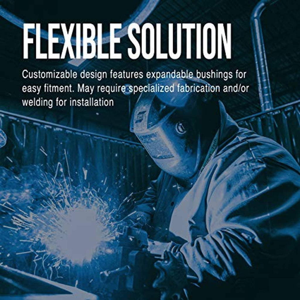 Metalworker welding with sparks in an industrial scene, shown on product feature panel