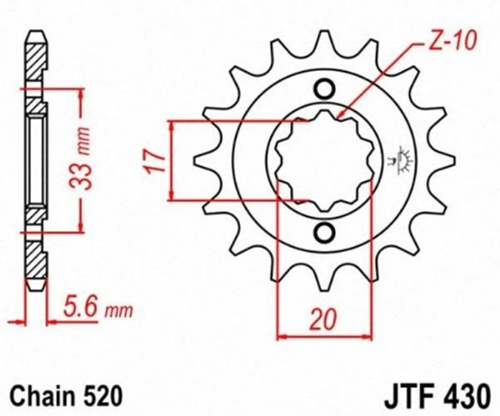 13T front sprocket dimension diagram with tooth profile and mounting geometry
