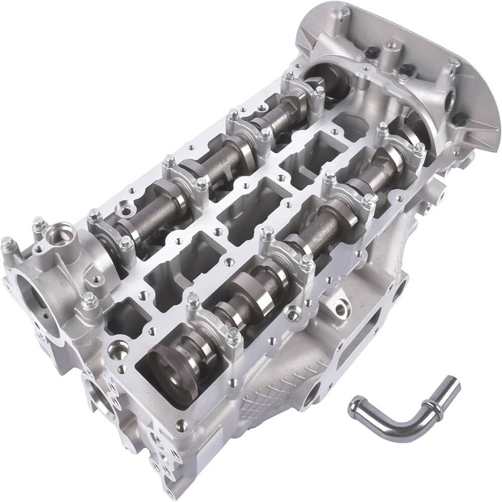 Engine cylinder head assembly with valve train parts and camshaft, silver metal