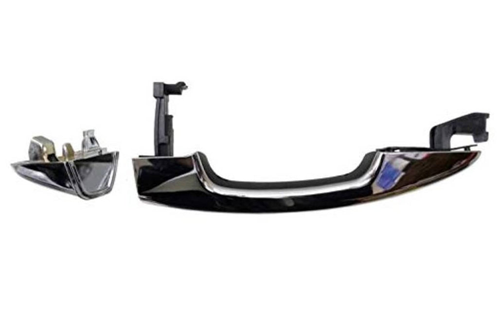 Chrome door handle assembly with mounting bracket and dark pull insert