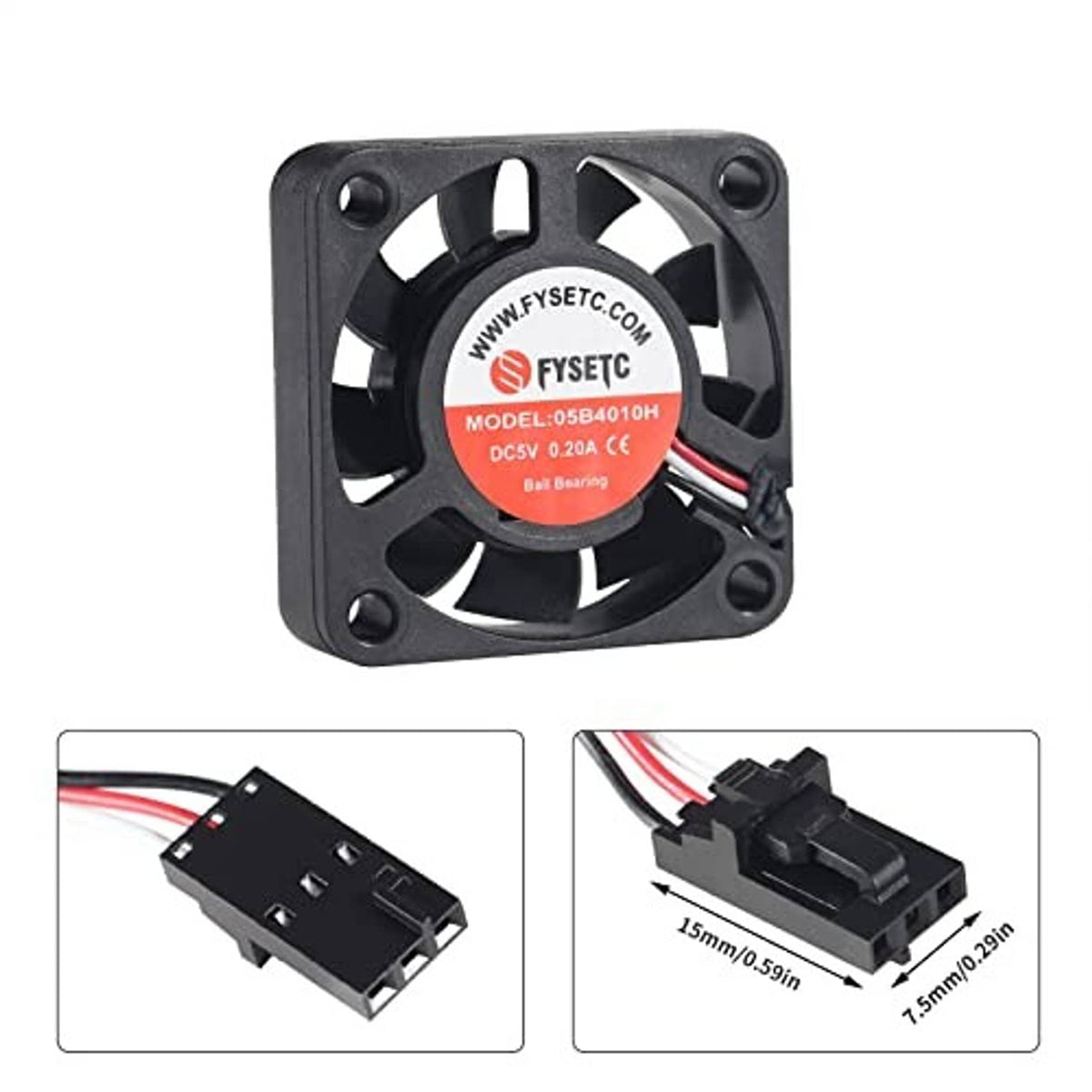 Square cooling fan with red label and included connector cables