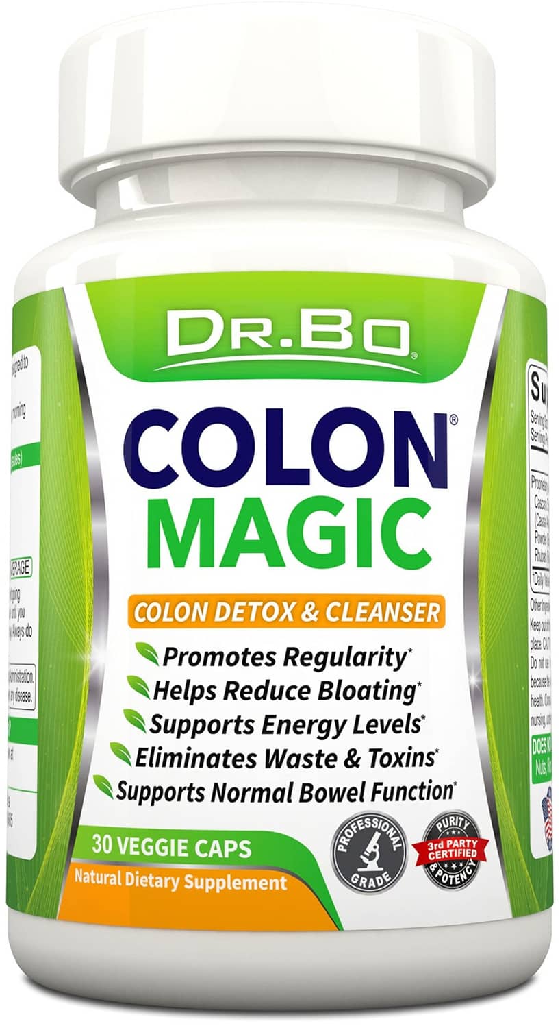Dr.BO Colon Magic colon detox supplement bottle with green-and-orange front label