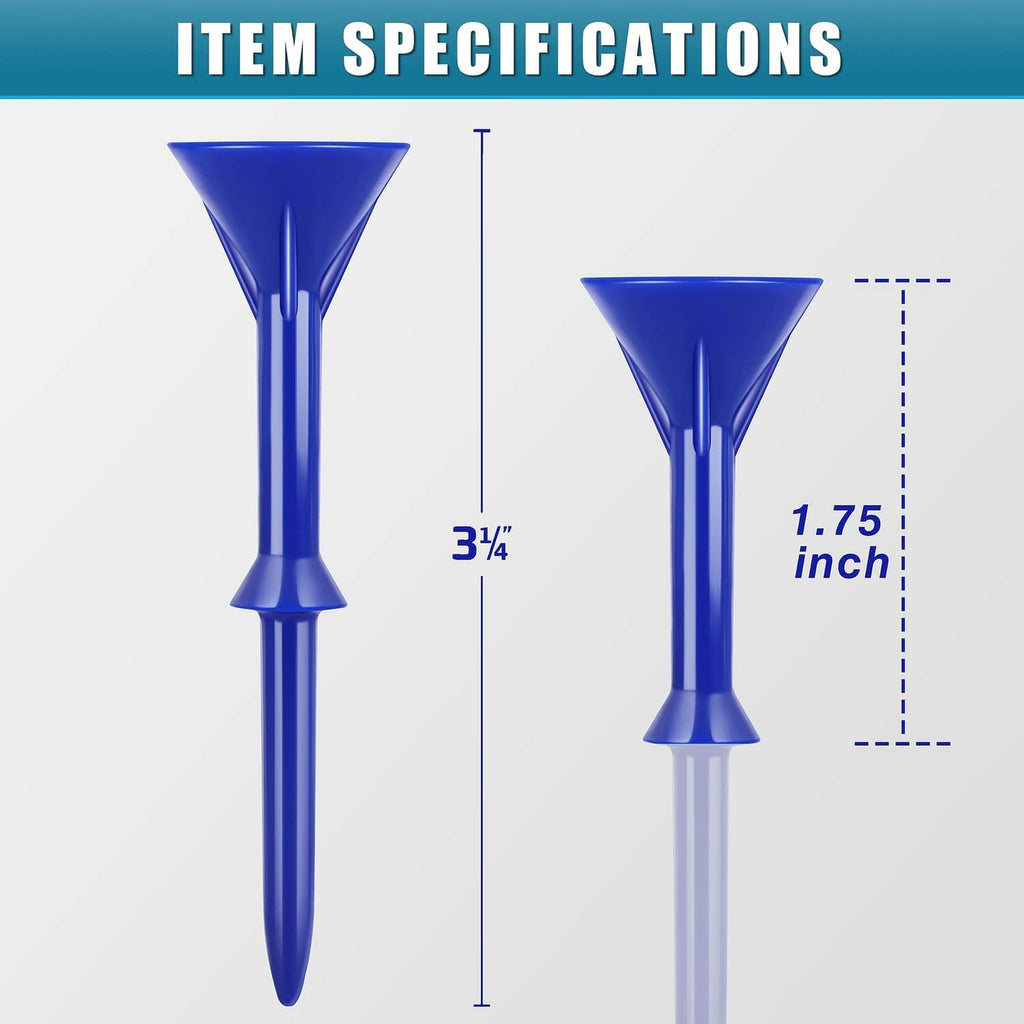 Pair of plastic golf tees: blue 3-1/4 in and white 1.75 in