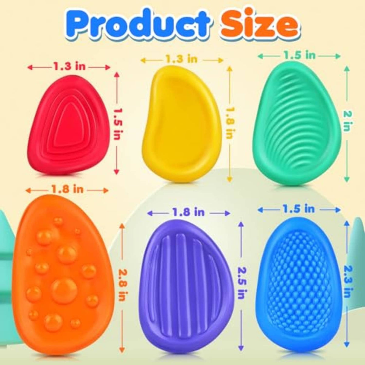 Colorful sensory worry stones fidget set with tri and droplet textured shapes