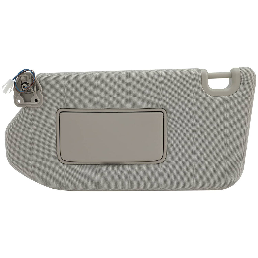 Gray left driver sun visor with lamp bezel and rectangular mirror cover