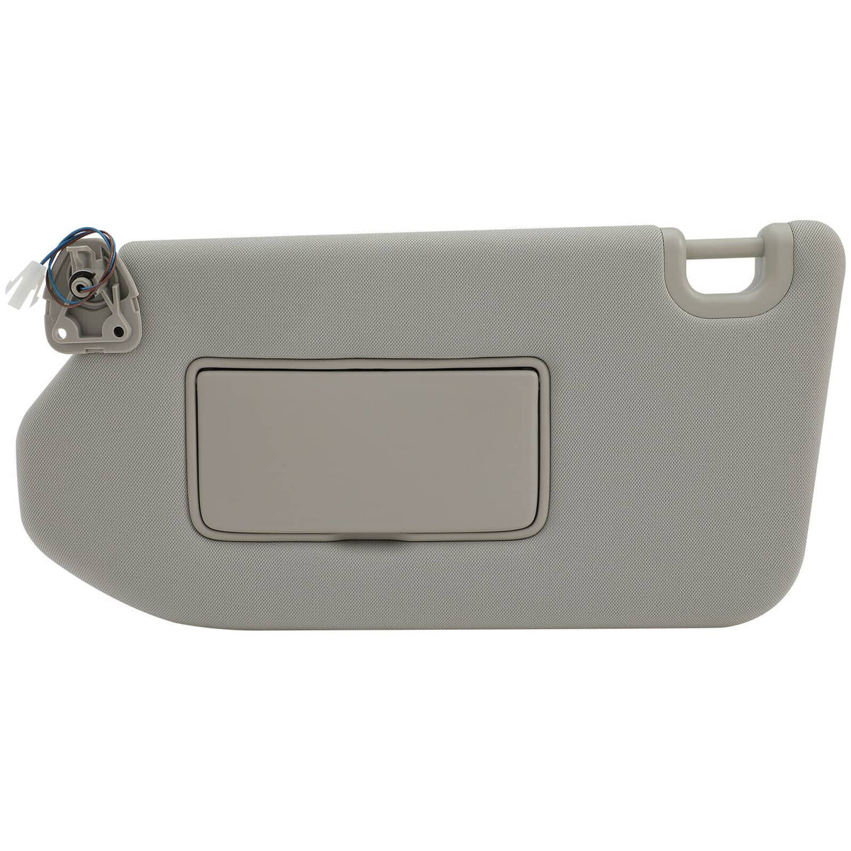 Gray left driver sun visor with lamp bezel and rectangular mirror cover