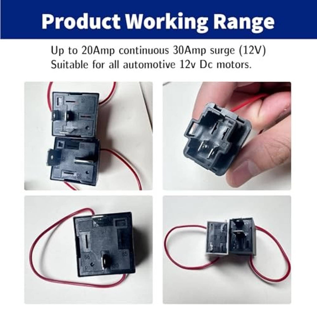 Relay bypass switch kit, close-up views of relay modules with red wire leads