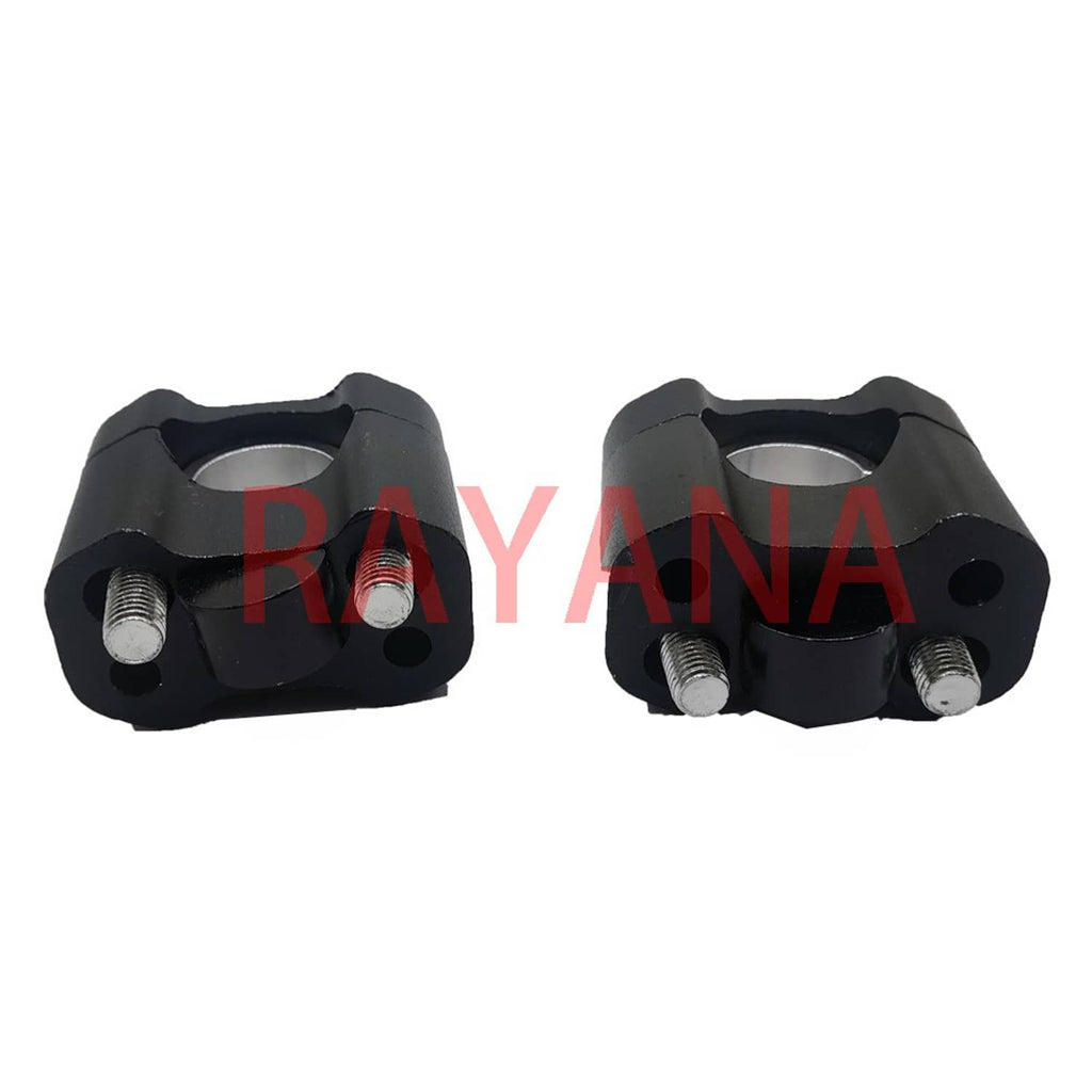 Black handlebar riser mount clamps with central ring and three mounting points