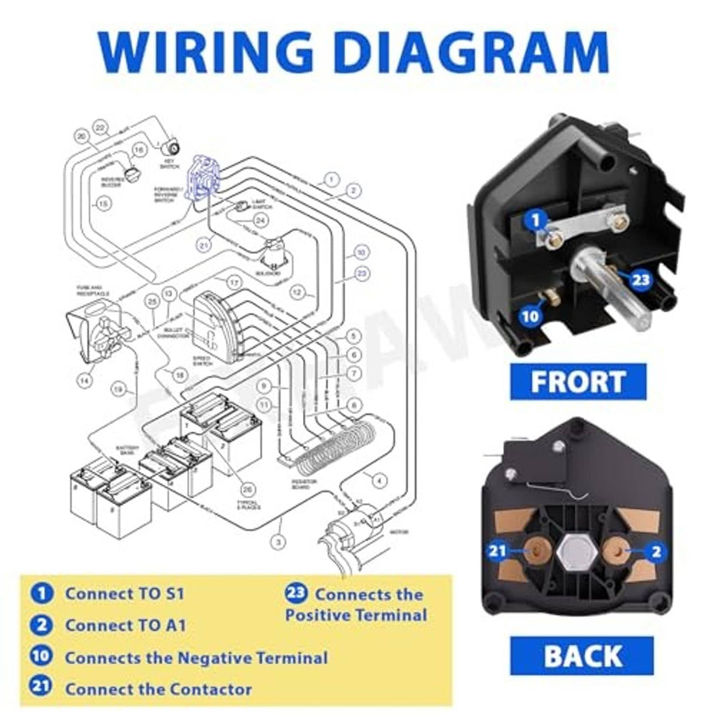 Forward and reverse switch wiring diagram view with black switch housing