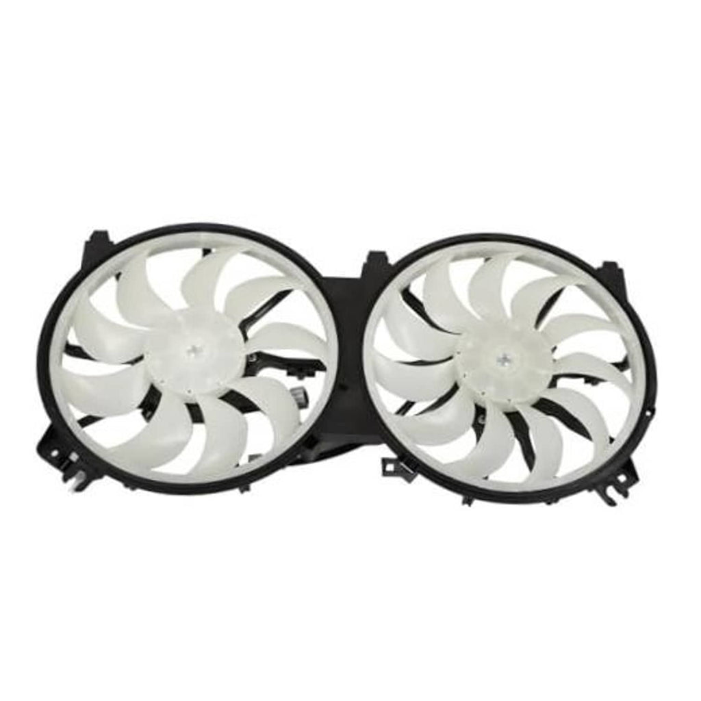Twin radiator cooling fans with black shroud and white blades