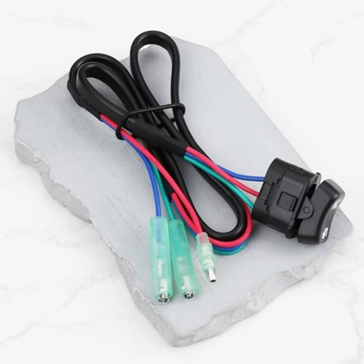 Tilt/trim switch wiring harness with black switch housing and multicolor cable leads