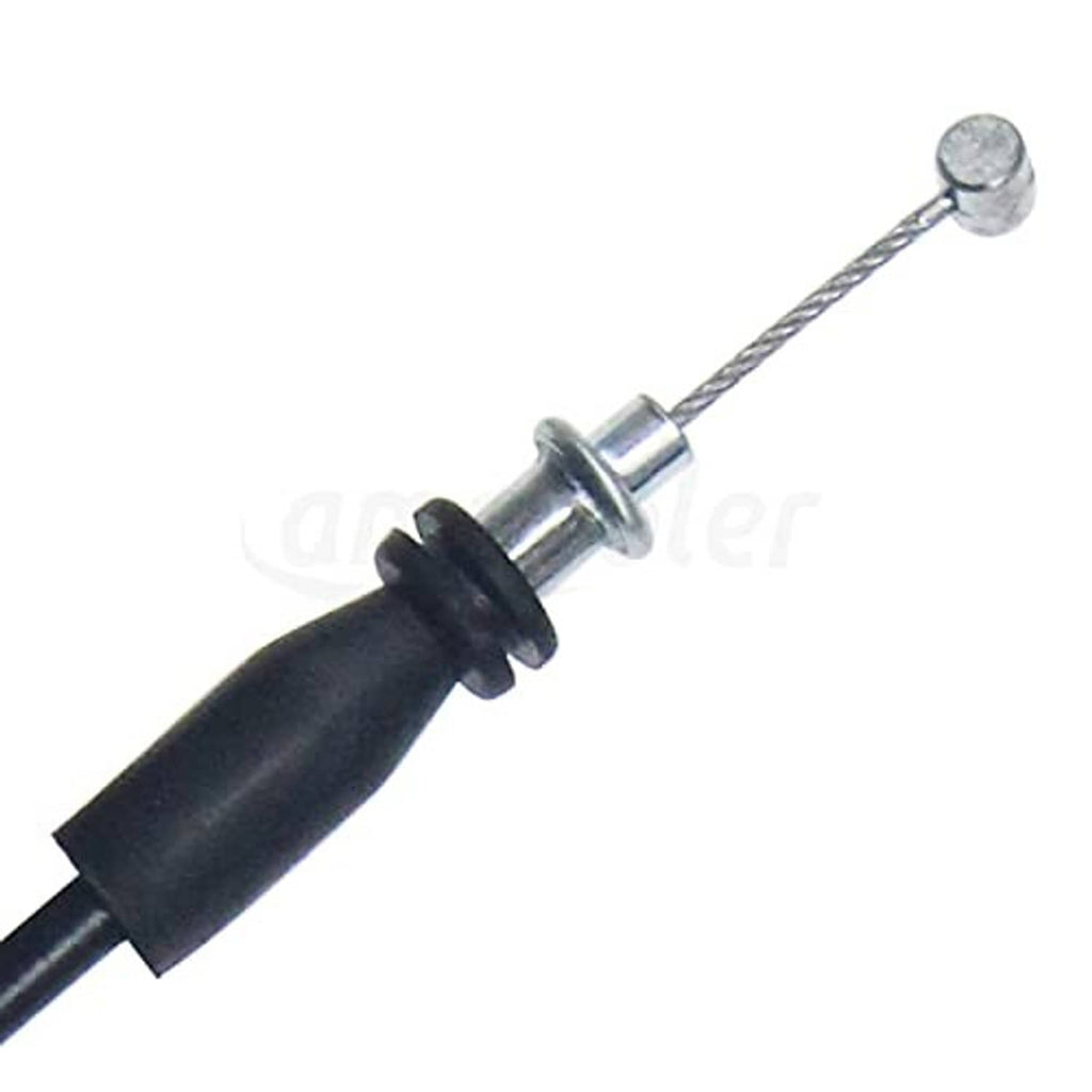 Black throttle cable with metal end fitting and rubber housing