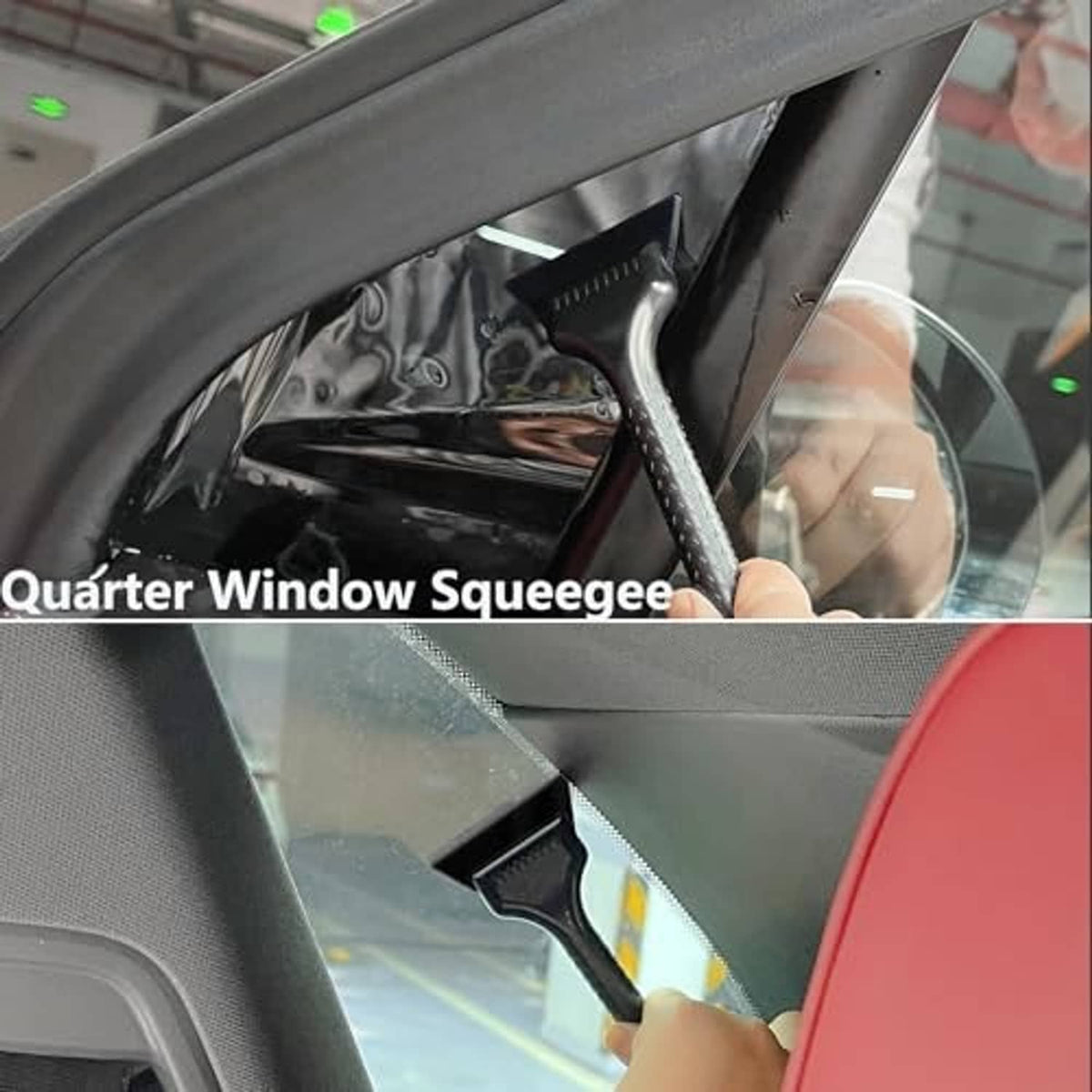 Quarter window squeegee for tinting small side window areas