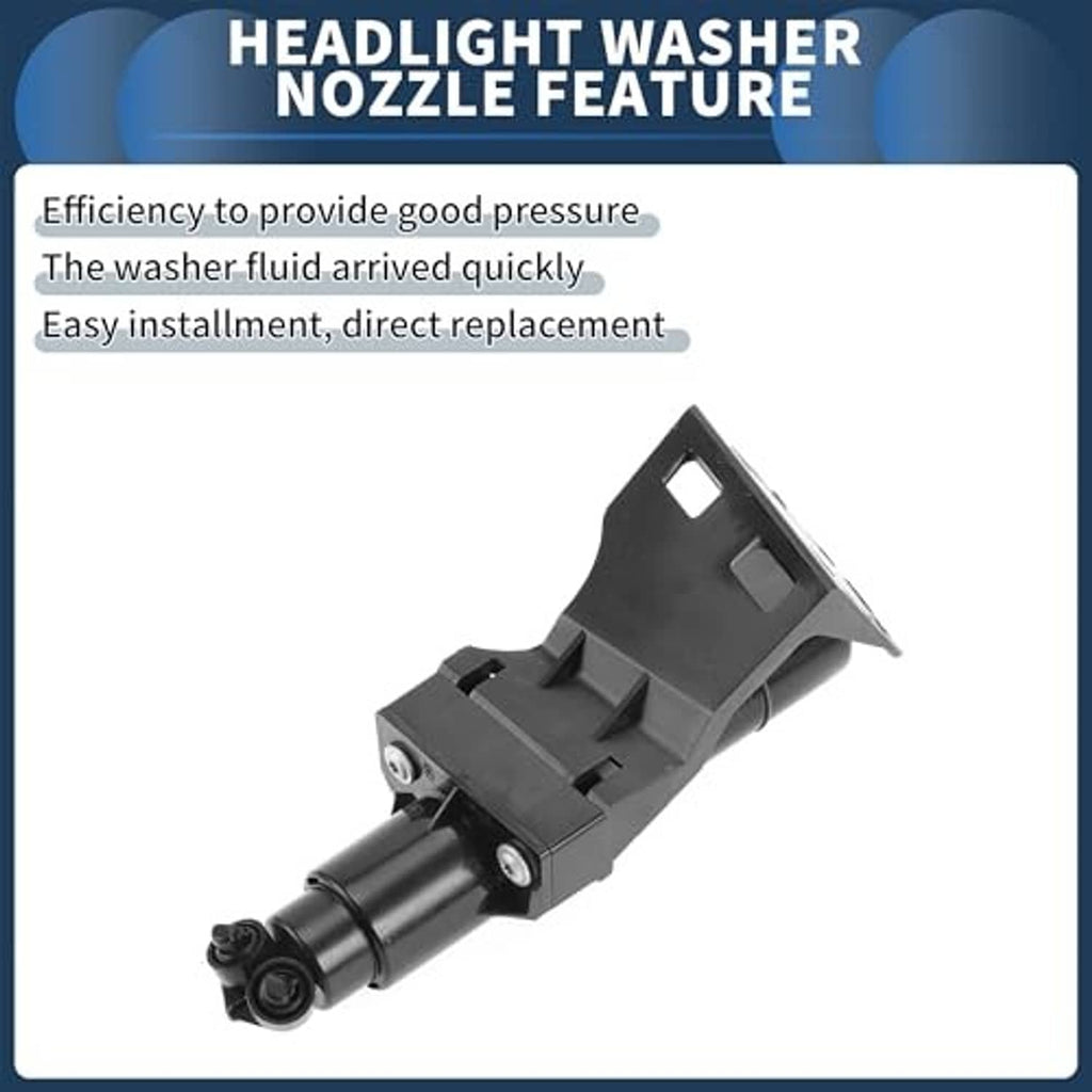 Headlight washer nozzle feature part, black bracket with two small wheels and inlet.