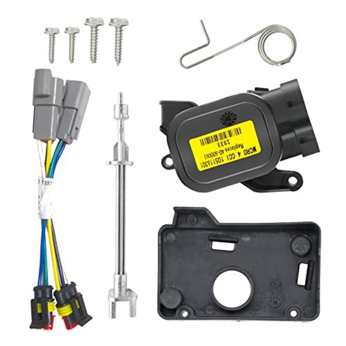 Throttle potentiometer conversion kit set: black sensor, wiring plugs, screws, metal rod, wrench