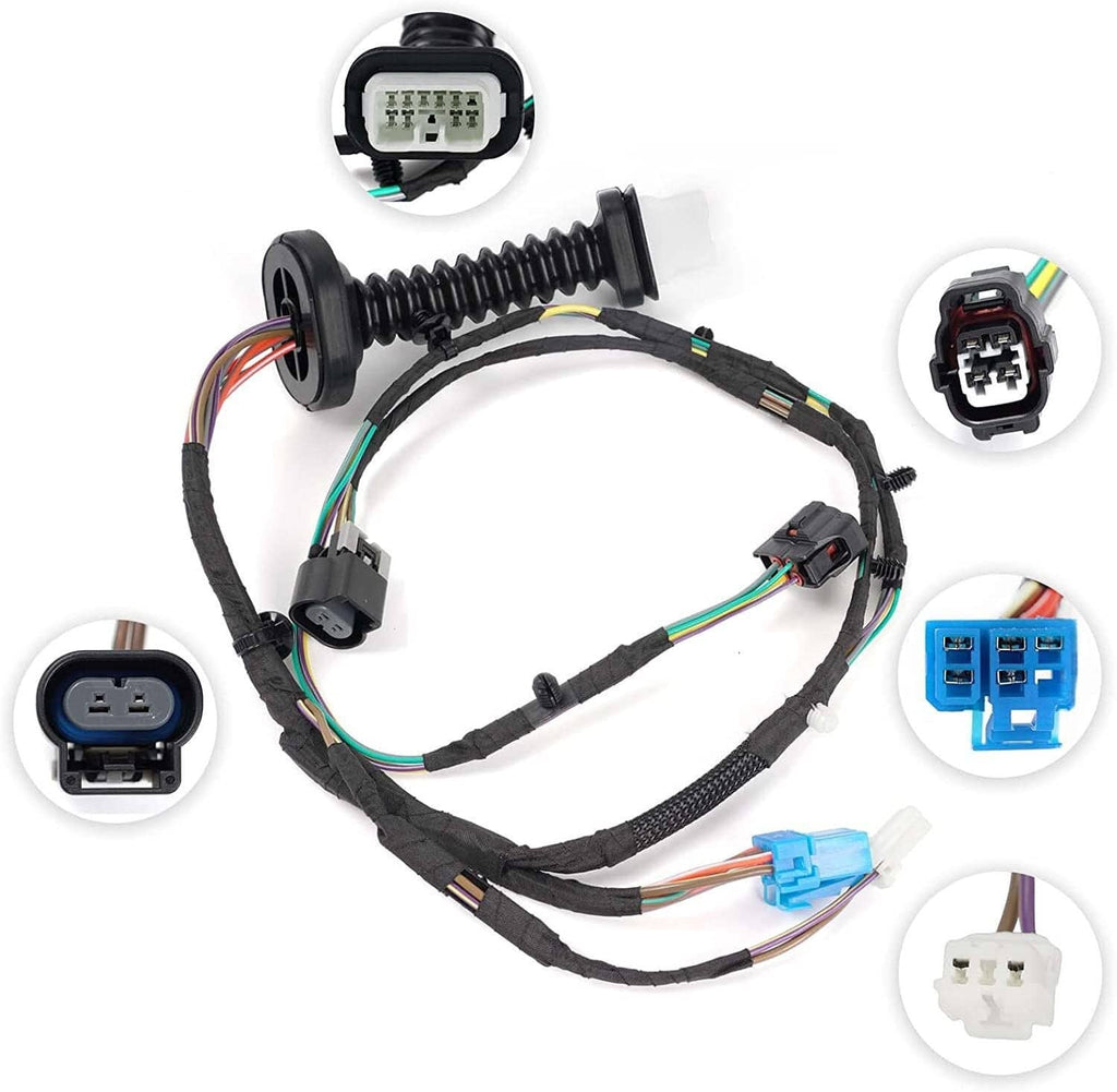 Rear door wiring harness with bundled black wires and multiple connector ports