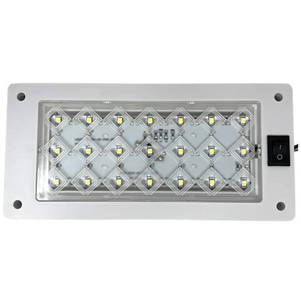 Rectangular LED interior light with side on/off switch, silver housing and clear lens