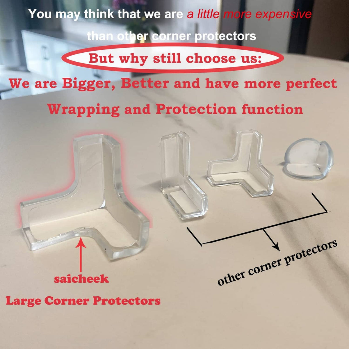 saicheek large transparent silicone corner protectors, multiple clear corner guards