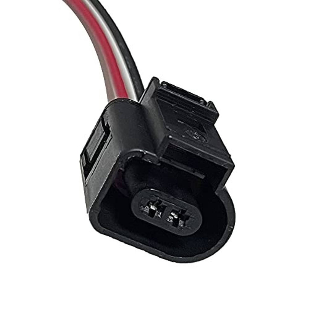 2-pin wiring harness connector with black housing and keyed plug terminals