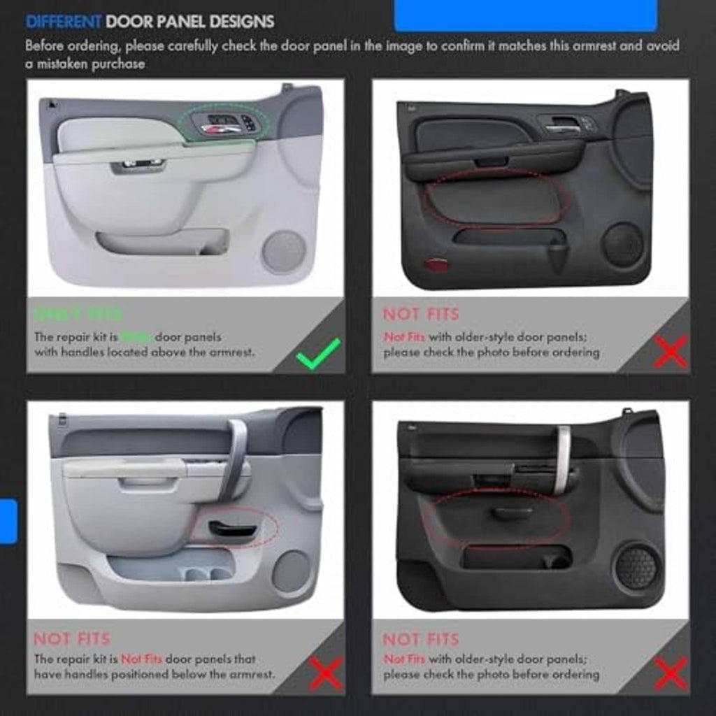 Door panel design compatibility guide for front door armrest repair kit