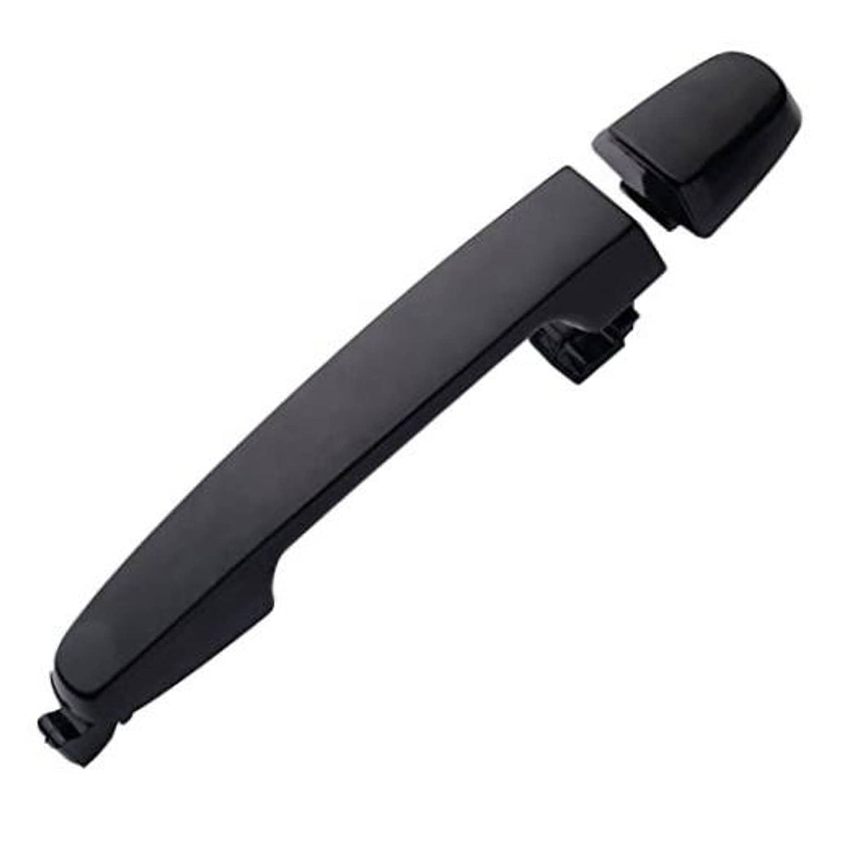 Rear exterior door handle, dark gray/black plastic with integrated grip and latch cover