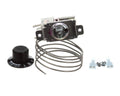 Temperature control kit with round knob, metal switch, coiled wires, and wire connectors