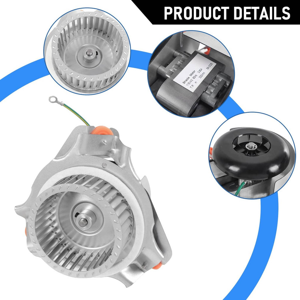 Furnace draft inducer blower motor assembly detail: aluminum rotor and black motor module
