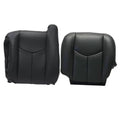 Dark gray leather seat cover set, bucket-style cushions with stitched center panel