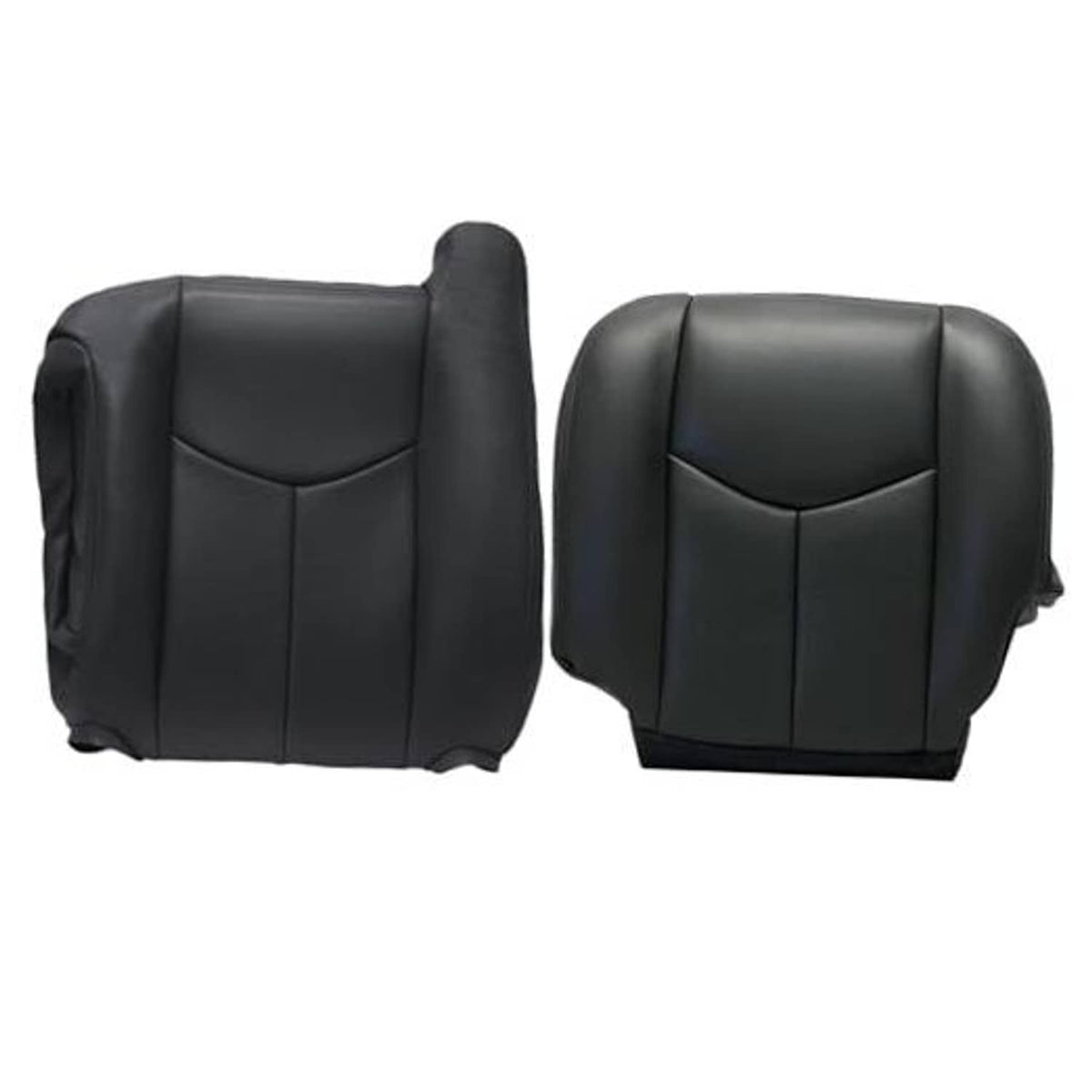 Dark gray leather seat cover set, bucket-style cushions with stitched center panel
