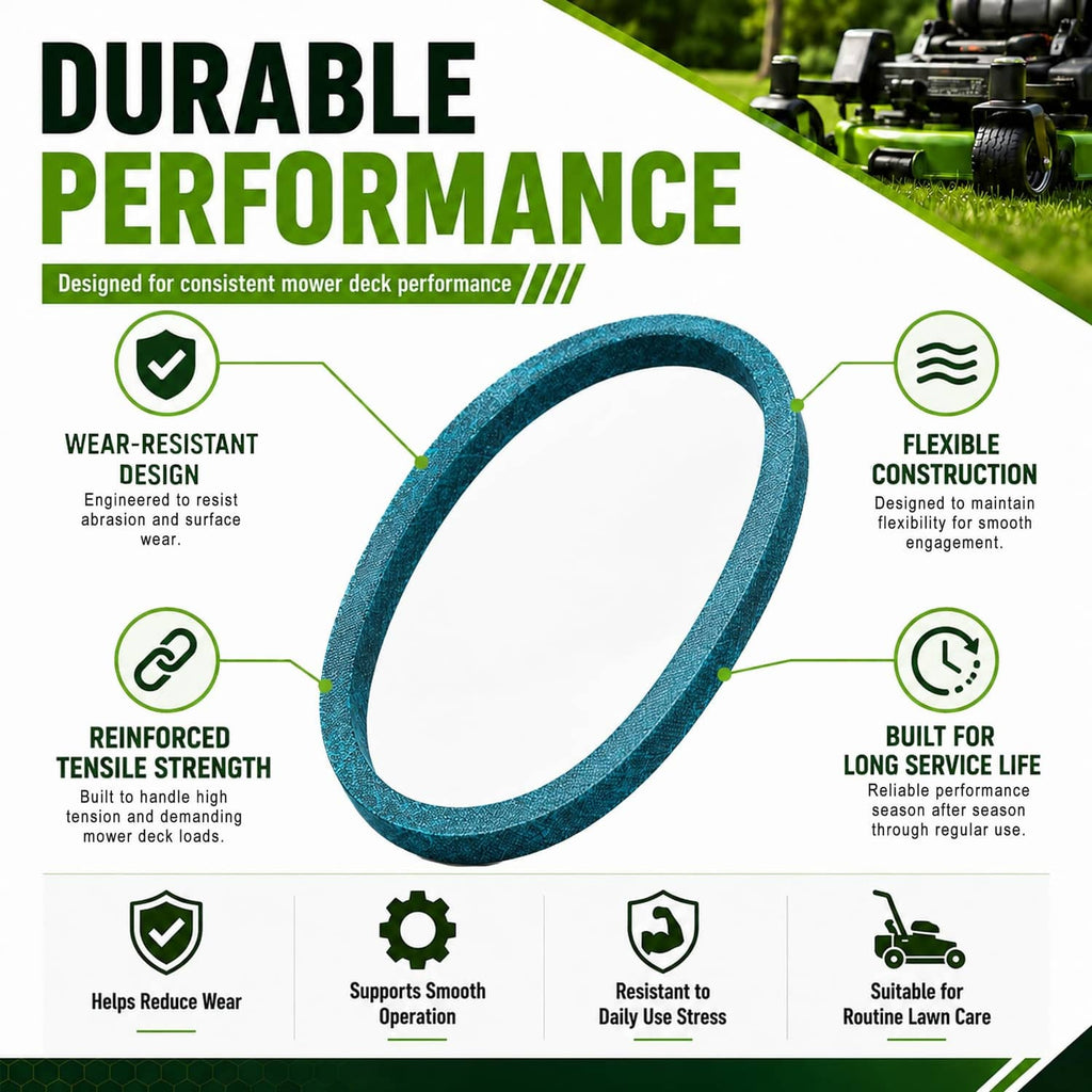 Dark green reinforced deck belt with durable wear-resistant wrapped cover