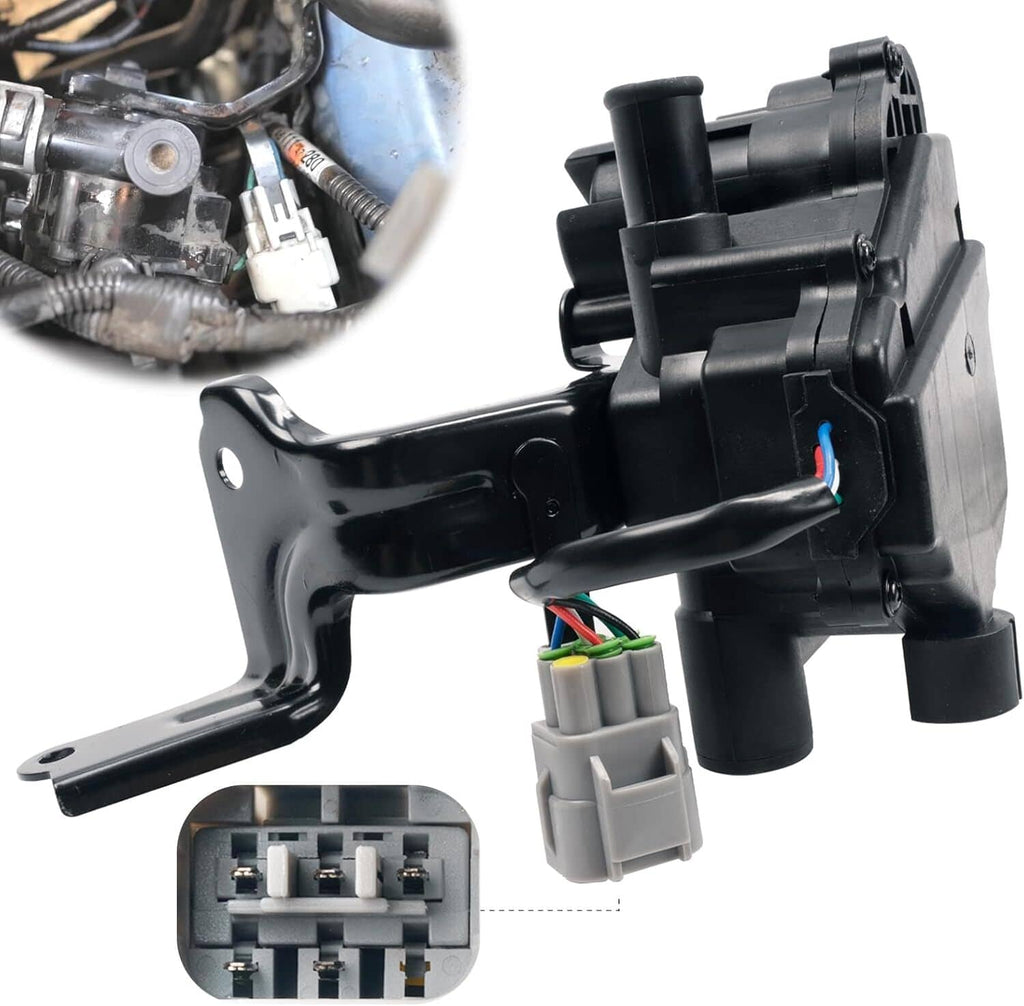 Black heater coolant control valve assembly with mounting bracket and electrical plug