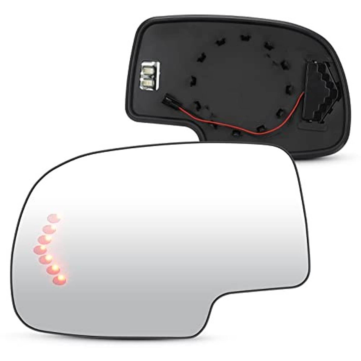 Heated left mirror glass with illuminated LED arrow indicator, silver lens