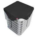 Black outdoor AC condenser cover with vented panels and fitted top.
