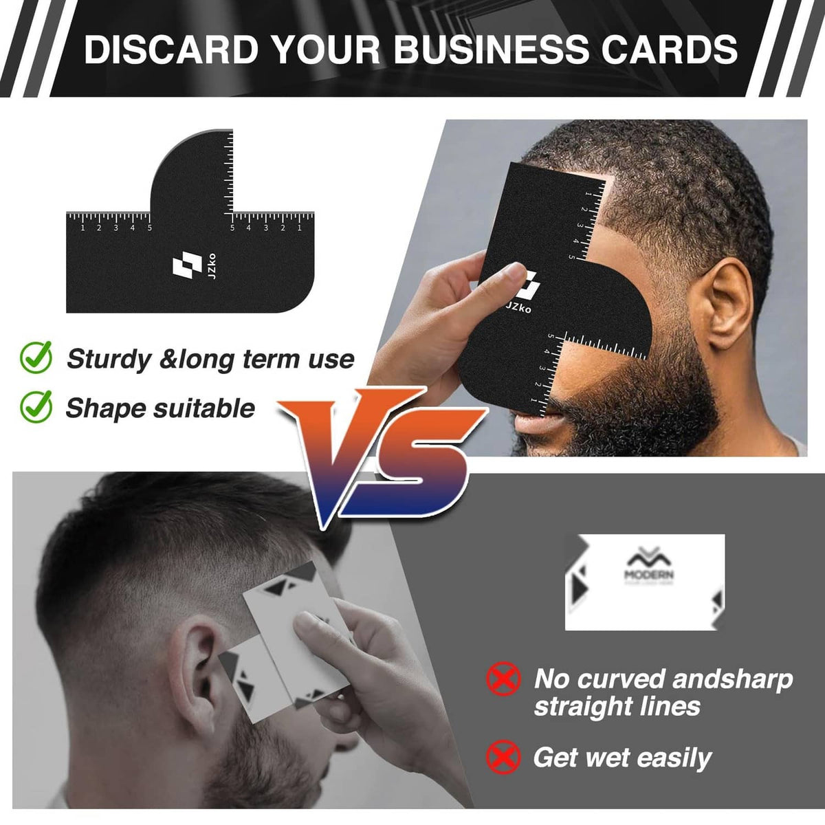 Black hairline shaping card ruler template for outlining beard and hairline