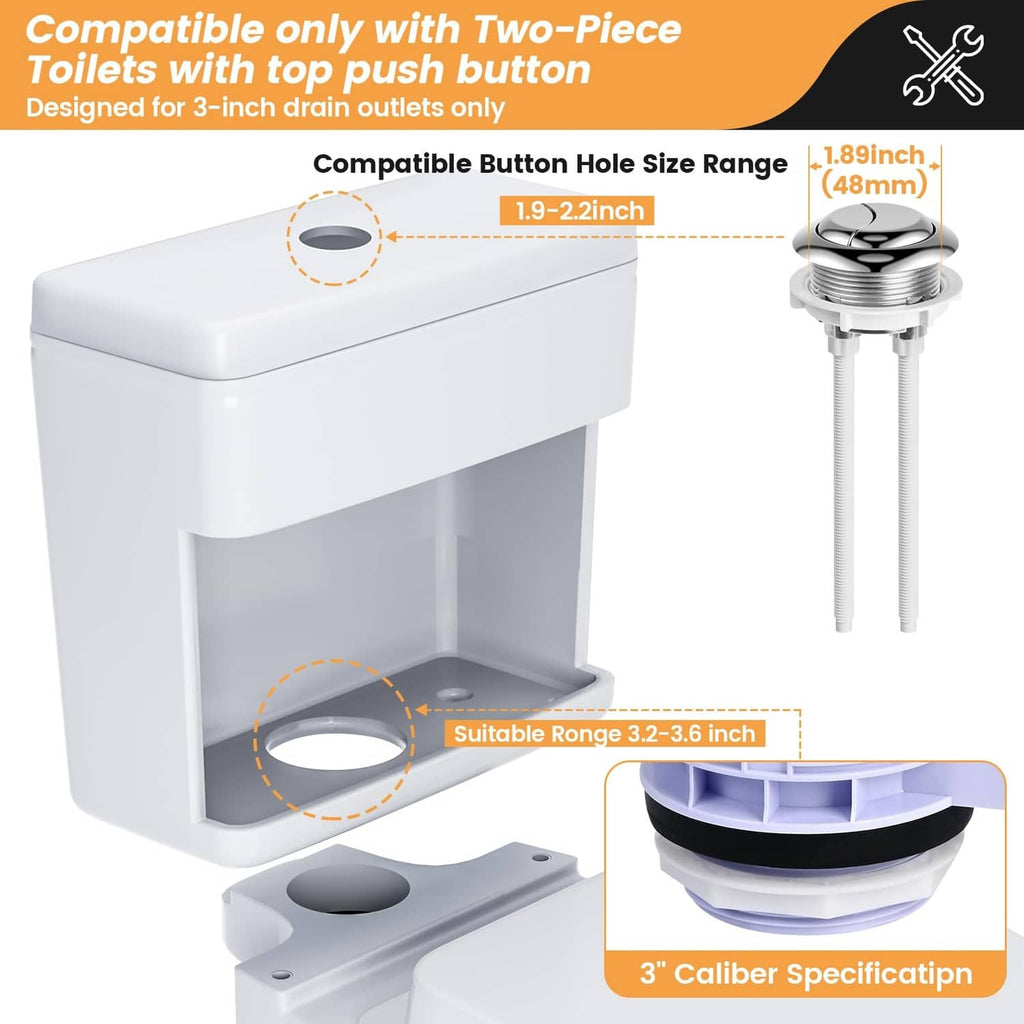 Compatible dual flush valve kit with push button and matching mounting parts