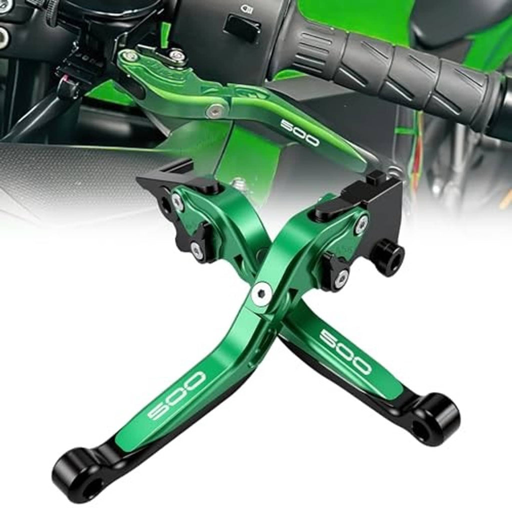 Green adjustable CNC motorcycle brake and clutch levers with black grip ends