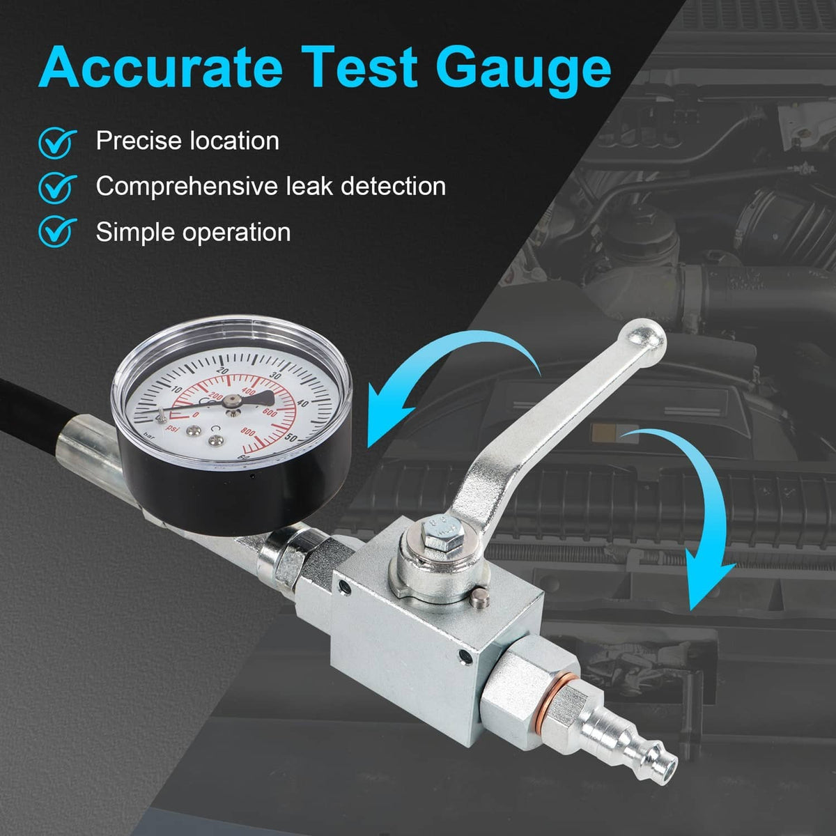 High pressure IPR air test tool gauge with metal valve body and lever handle