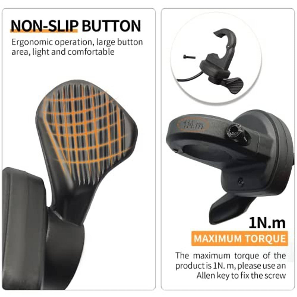 Non-slip ergonomic right thumb throttle with textured grip and adjustable mount, black