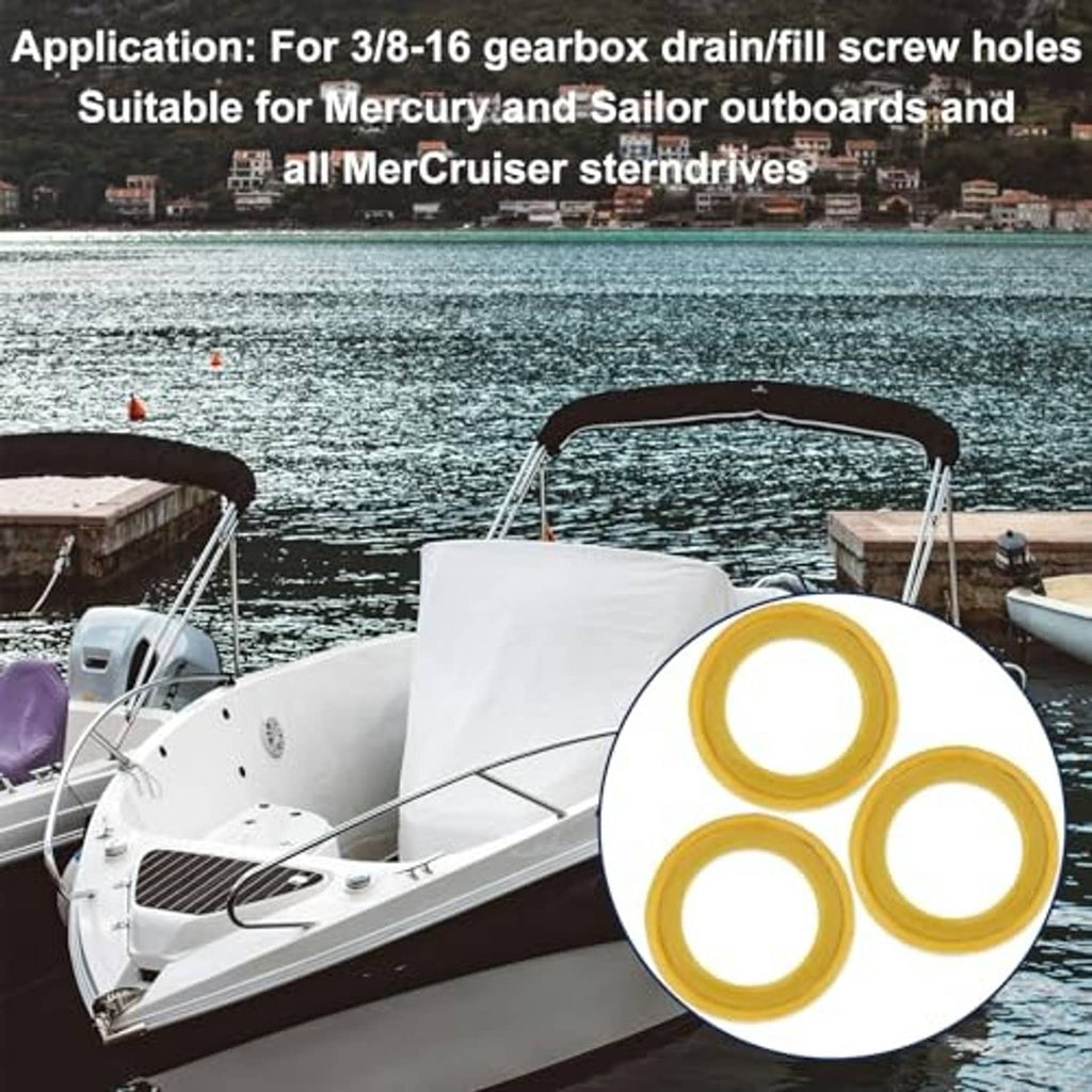 Yellow outboard drain plug seal gasket rings, circular rubber washers (10 pcs)