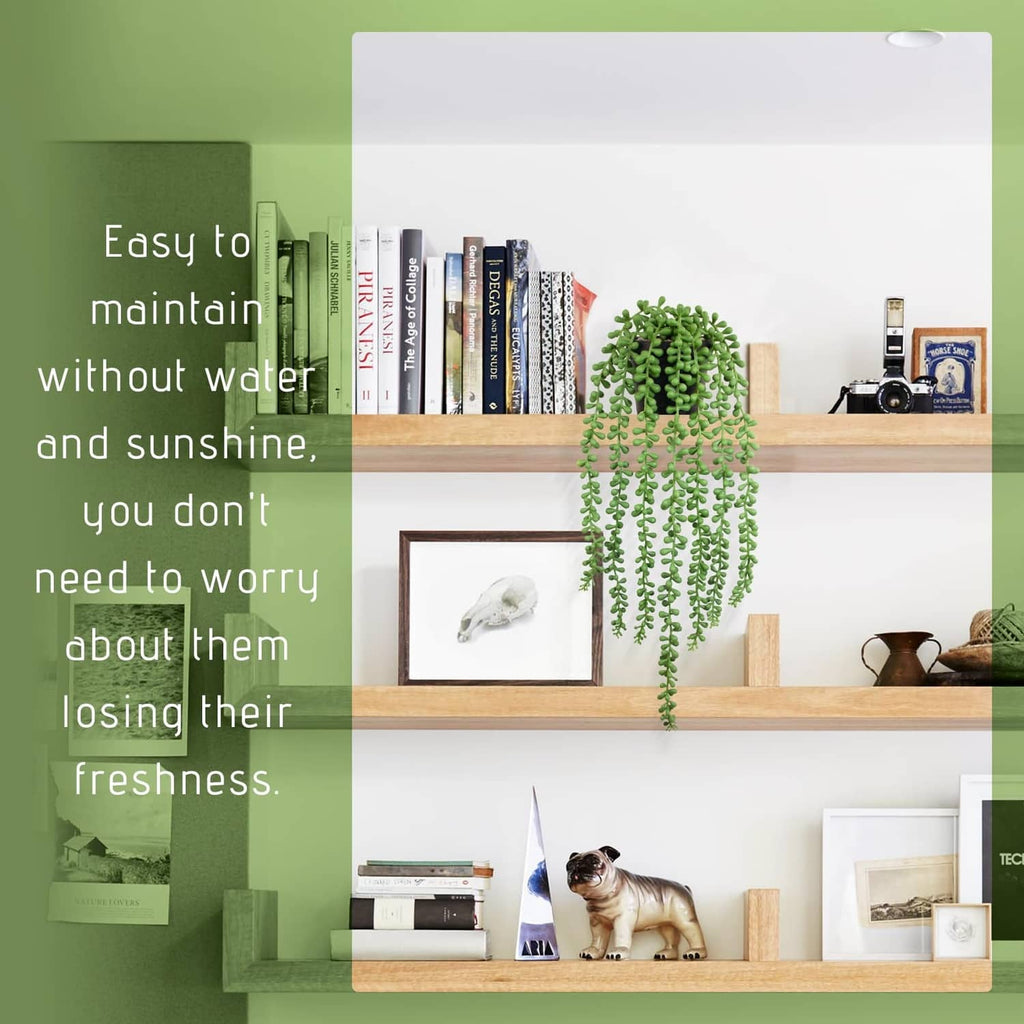 Artificial string of pearls plant with dense cascading green bead-like foliage