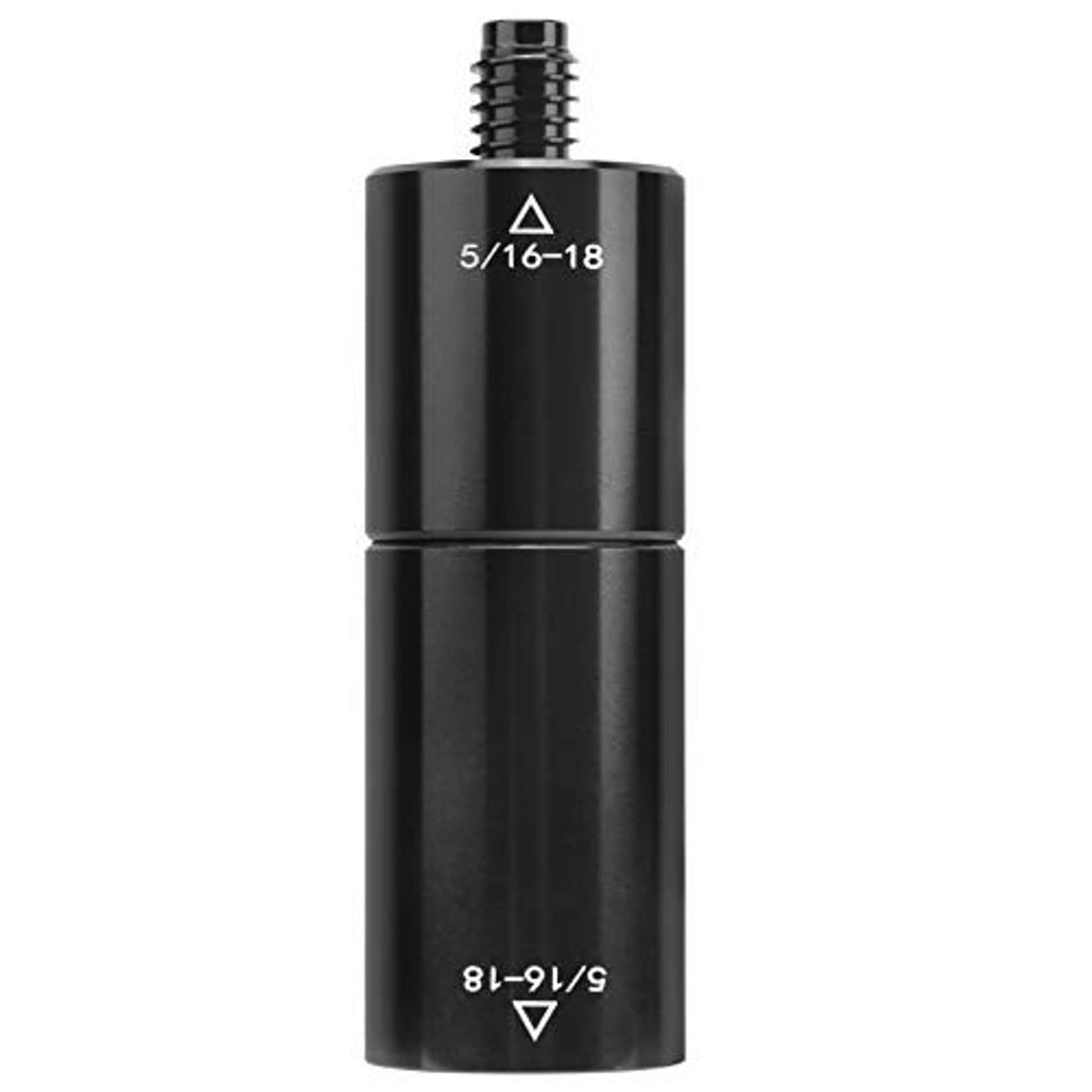 Black billiard cue extension adapter with top 5/16-18 threads and bottom 8-? marking