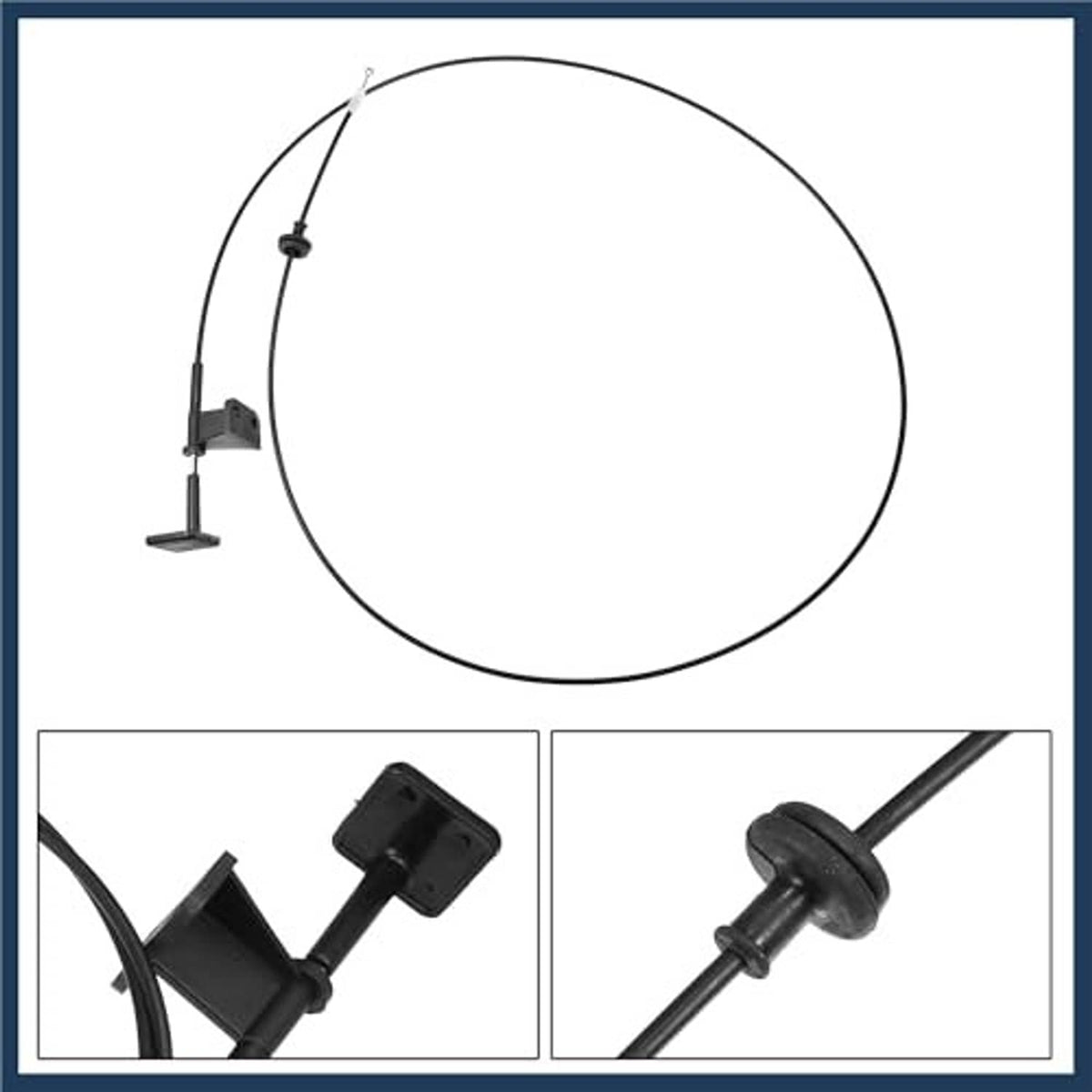 Engine hood release cable kit with looped black cable and mounting bracket