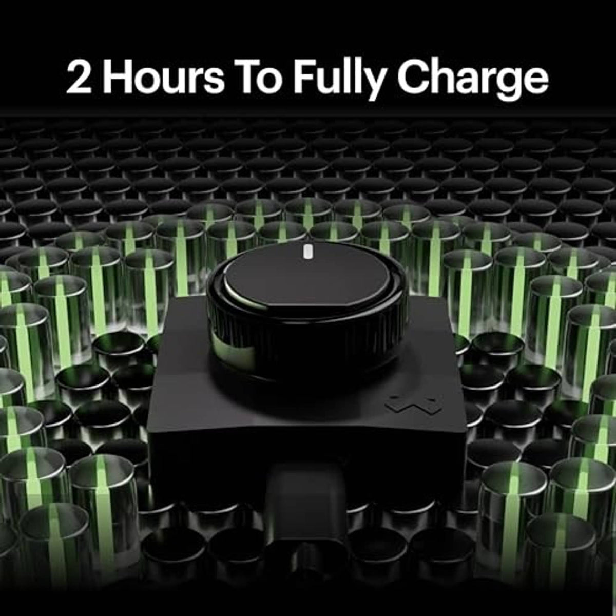 Black ring charger dock with green-lit indicator on circular top