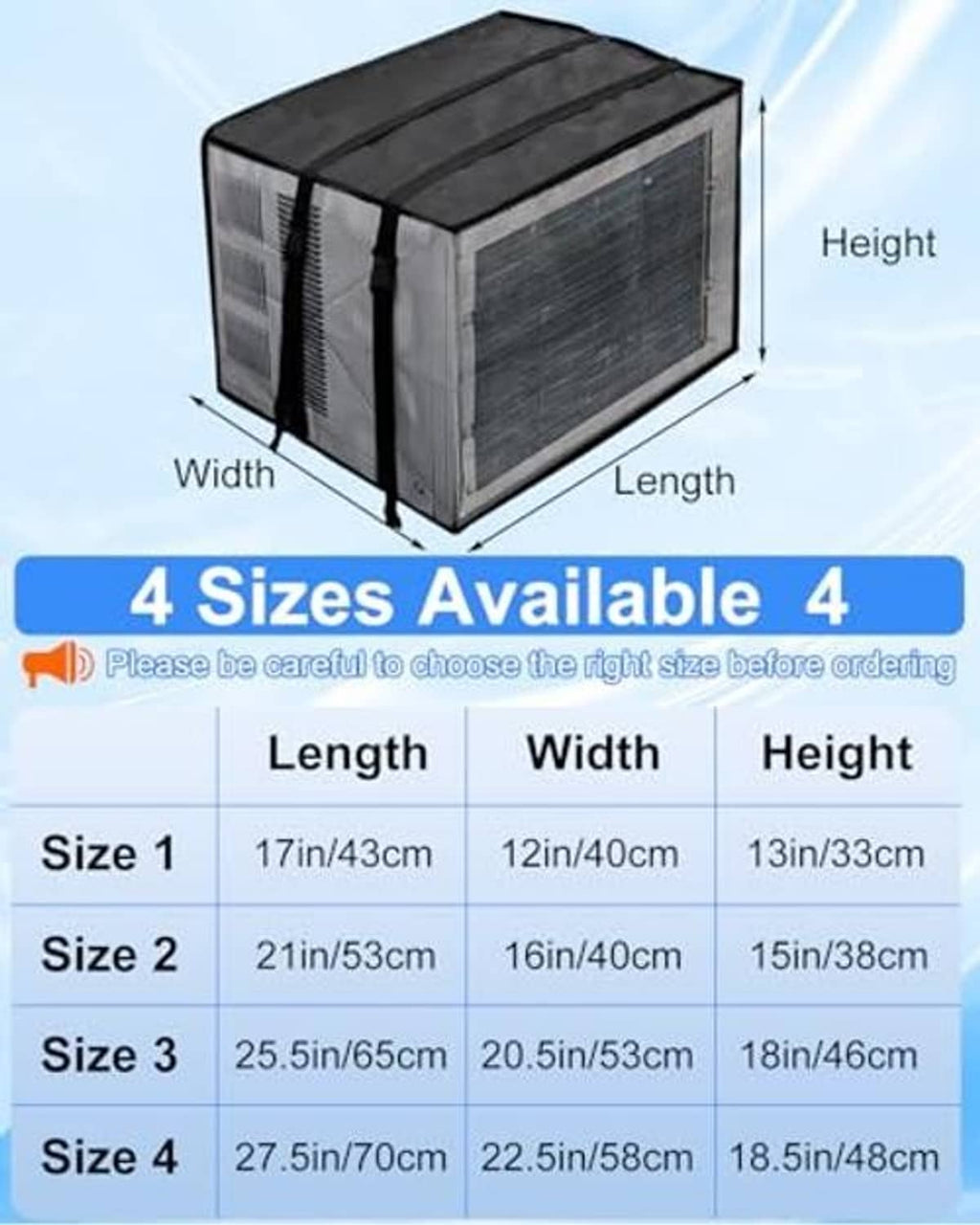U-shape mesh window AC cover with ventilated panels and adjustable strap points