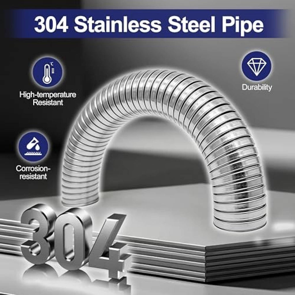 Corrugated stainless steel flex exhaust pipe, curved section with flanged end opening