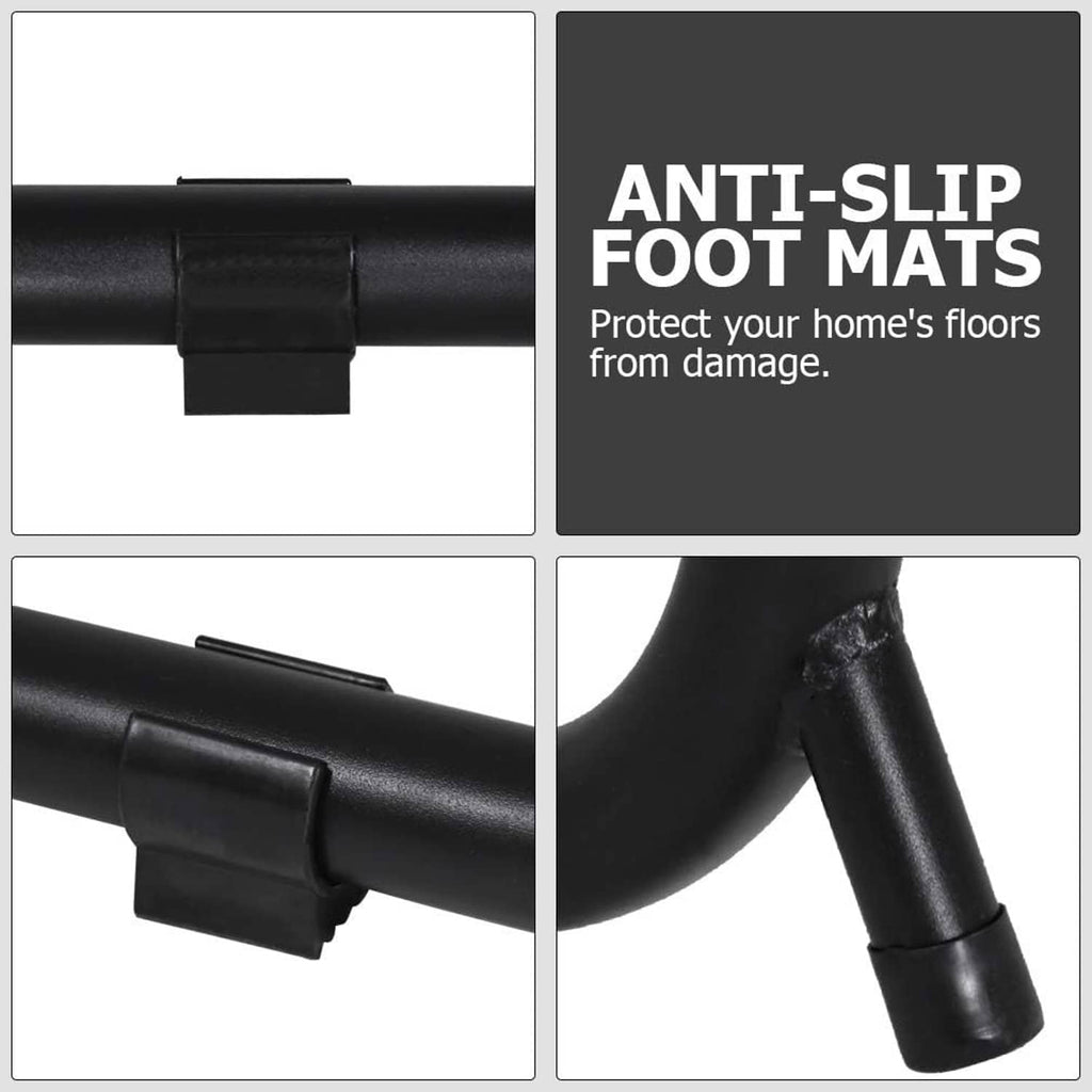 Black hammock chair stand with anti-slip foot pads on the support frame