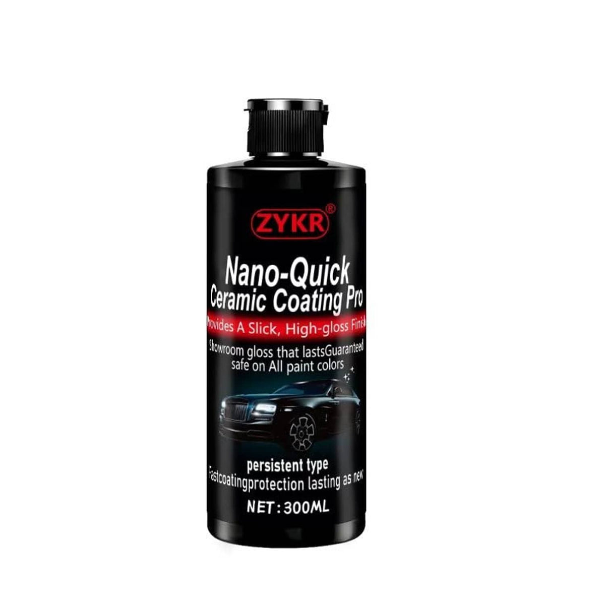 ZYKR Nano-Quick ceramic coating spray wax bottle, black cap, glossy finish text