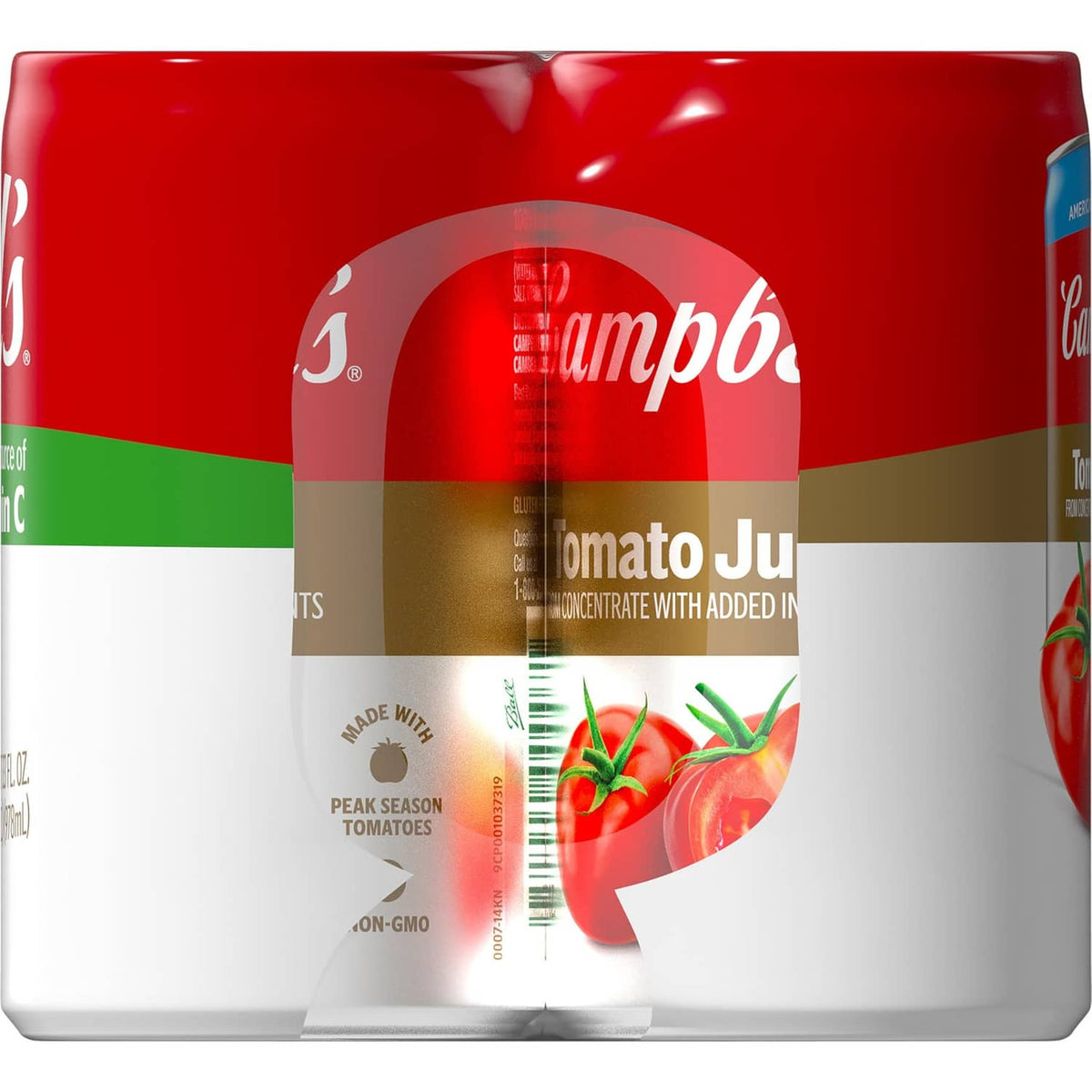 Campbell's tomato juice back label with green tomato graphic